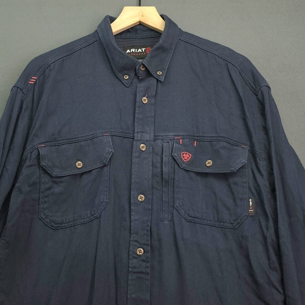 Ariat FR Shirt Mens XL Navy Blue CAT 2 Flame Resistant Button Up Solid Vent Work